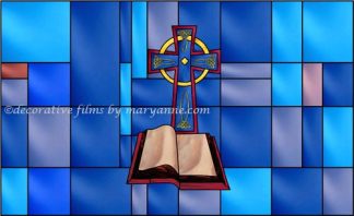 Celtic Cross and Bible Religious Stained Glass Window Film