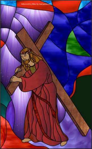 Jesus Carries Cross 2 Religious Stained Glass Window Film